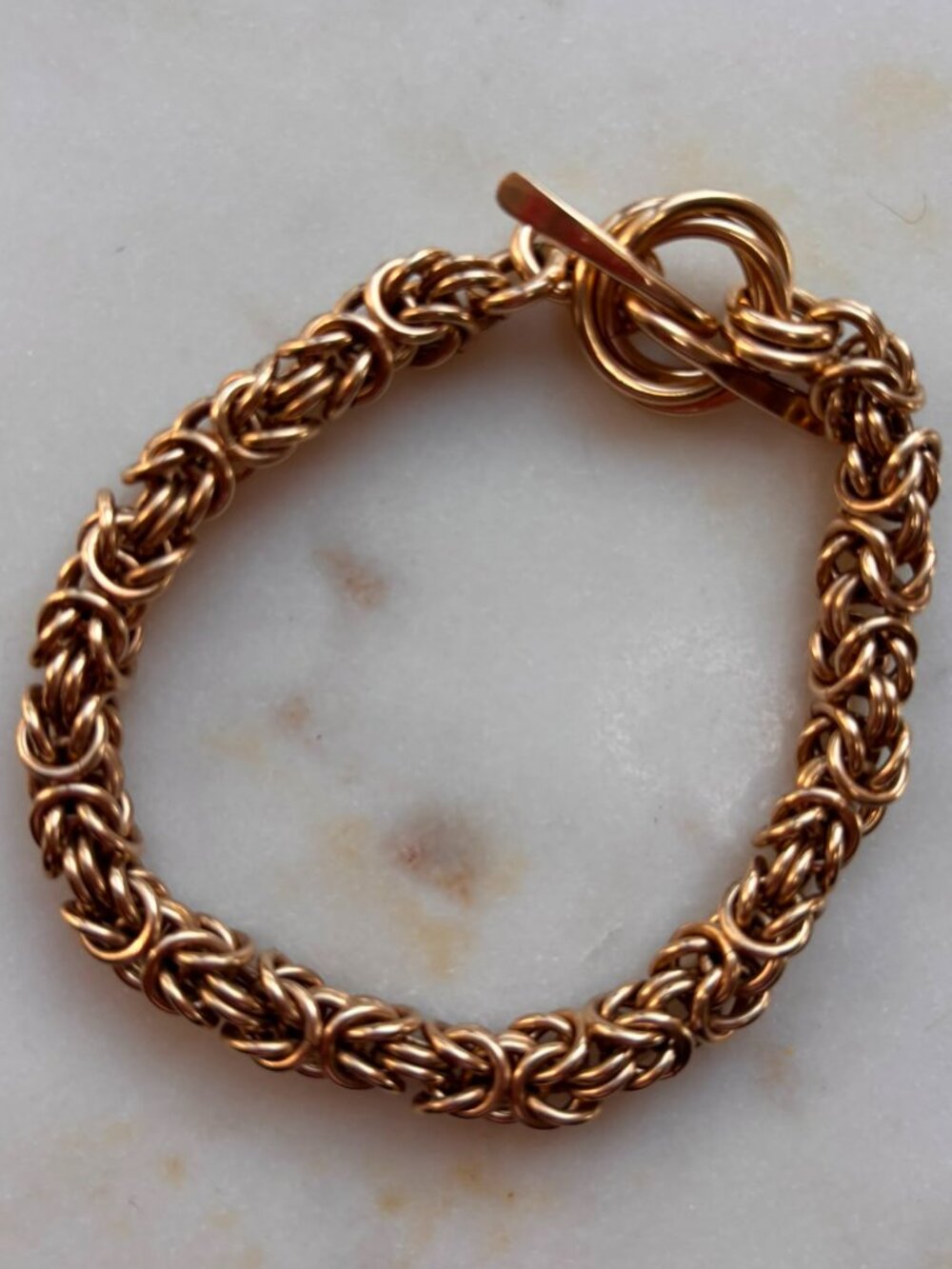 Vintage 90s Heavy 36g Gold Plated Byzantine Toggle Bracelet